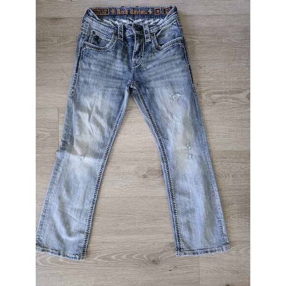 Rock Revival Lanny Embroidery Distressed Mens Boot Cut Denim Jeans 29x29 - Picture 2 of 12